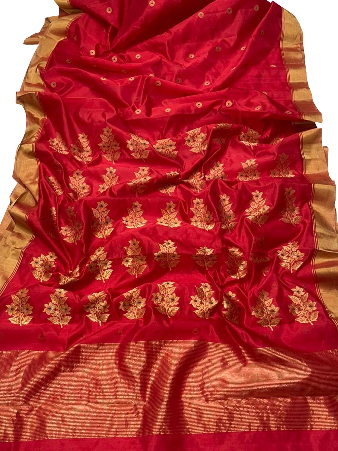 Red Chanderi Handloom Pure Silk Saree - Luxurion World