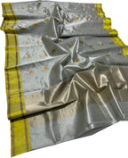 Silver Chanderi Handloom Pure Silk Saree - Luxurion World