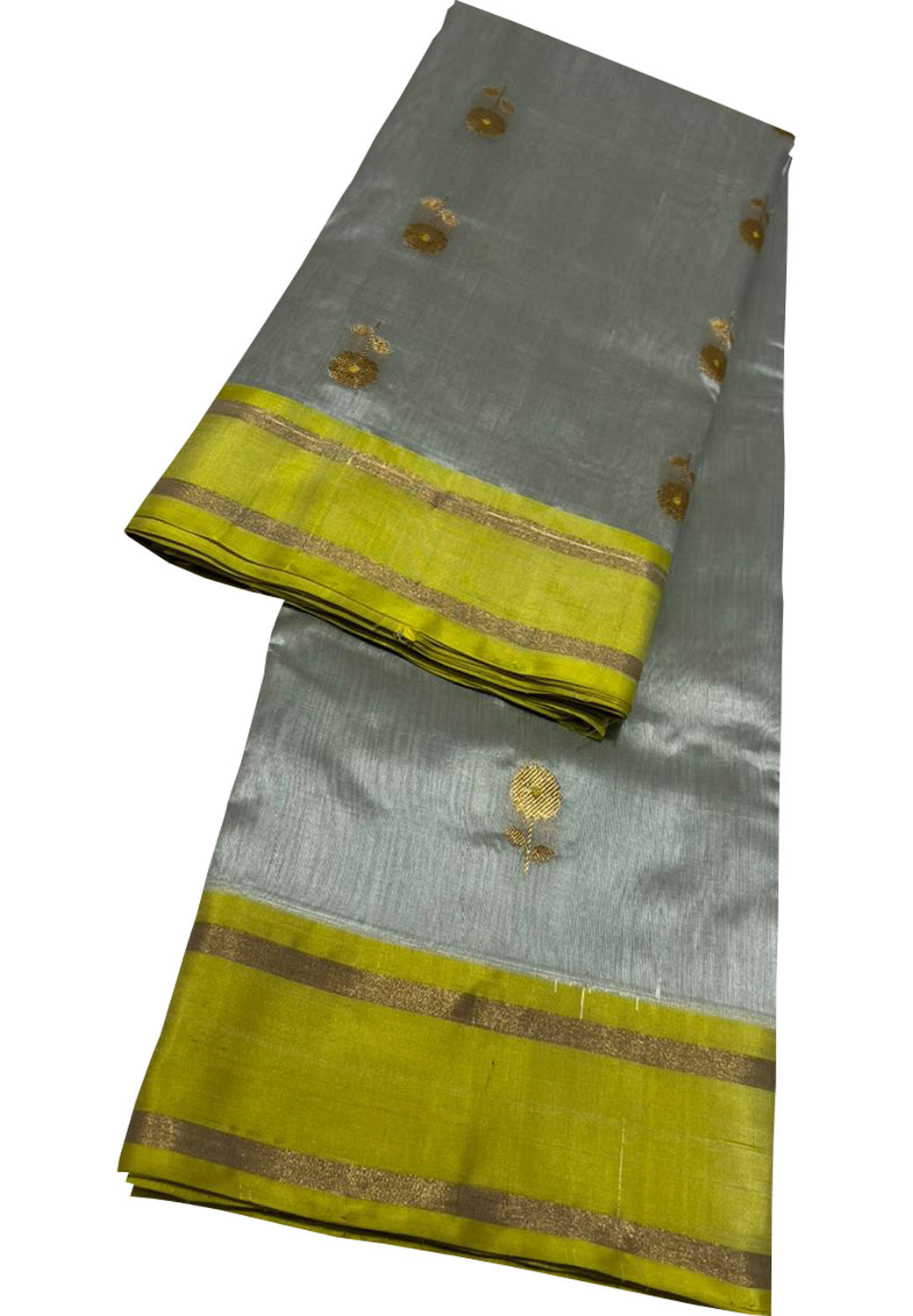 Silver Chanderi Handloom Pure Silk Saree - Luxurion World
