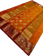 Elegant Orange Chanderi Handloom Pure Katan Silk Saree - Luxurion World