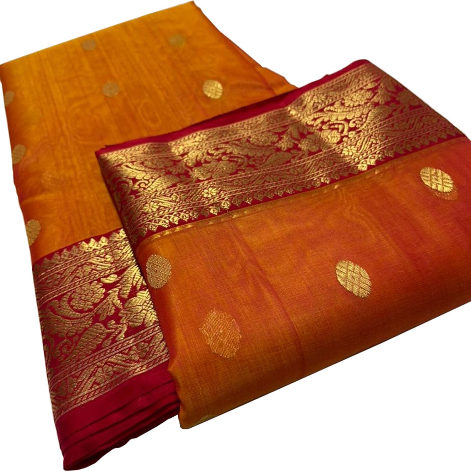 Elegant Orange Chanderi Handloom Pure Katan Silk Saree - Luxurion World