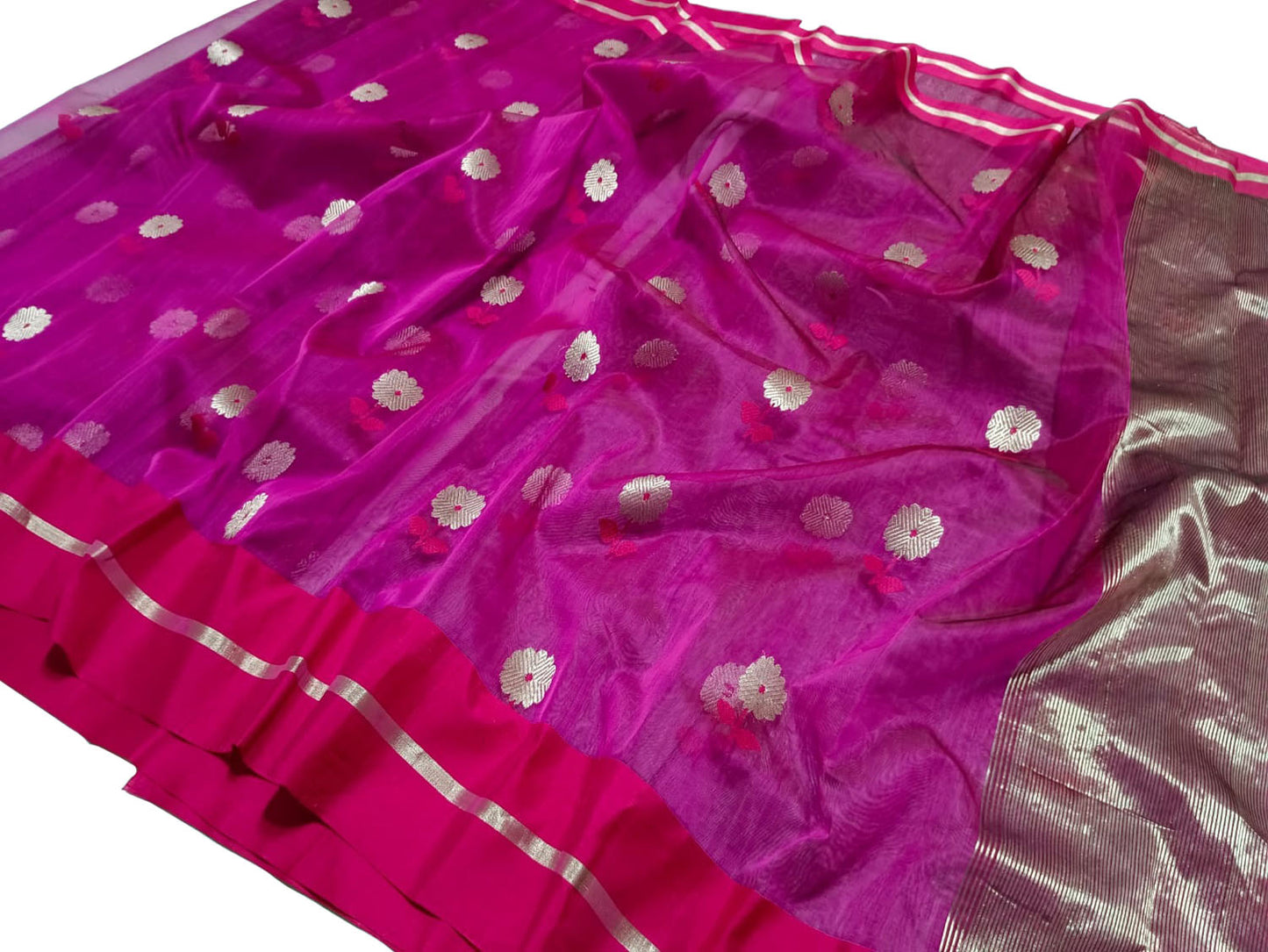 Elegant Pink Chanderi Handloom Pure Katan Silk Saree - Luxurion World