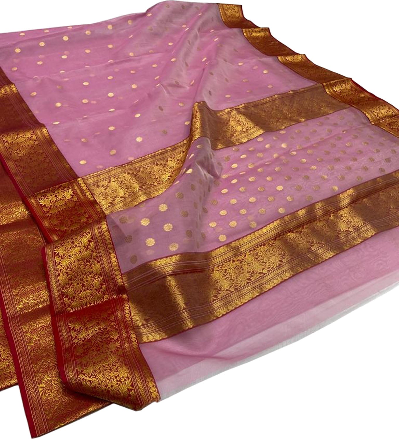 Elegant Pink Chanderi Handloom Pure Katan Silk Saree - Luxurion World