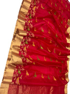 Elegant Red Chanderi Handloom Pure Katan Silk Saree - Luxurion World