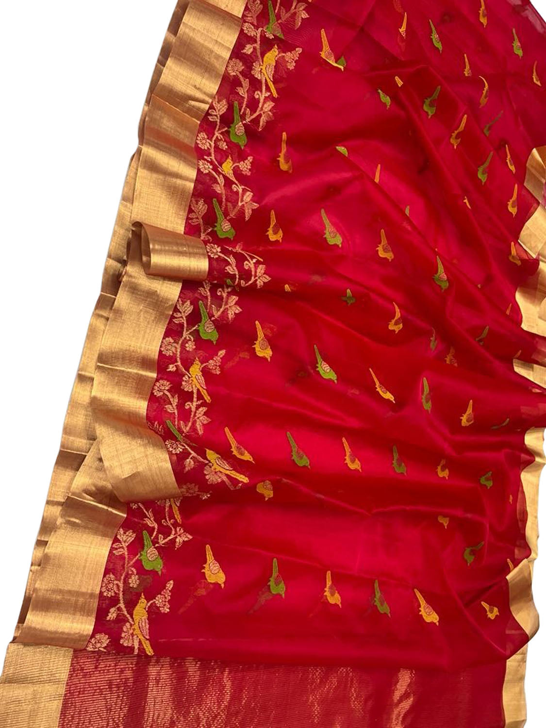 Elegant Red Chanderi Handloom Pure Katan Silk Saree - Luxurion World