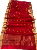 Elegant Red Chanderi Handloom Pure Katan Silk Saree - Luxurion World