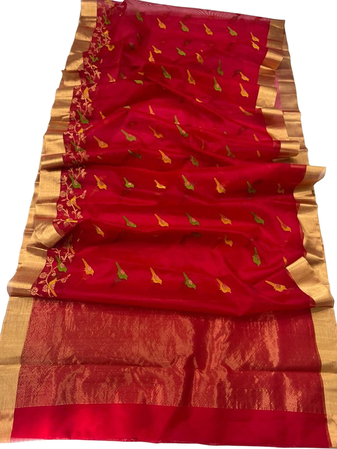 Elegant Red Chanderi Handloom Pure Katan Silk Saree - Luxurion World
