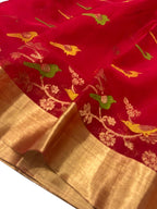 Elegant Red Chanderi Handloom Pure Katan Silk Saree - Luxurion World