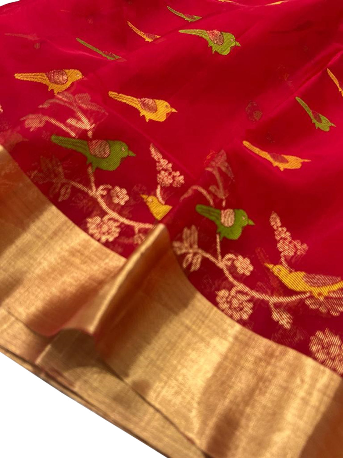 Elegant Red Chanderi Handloom Pure Katan Silk Saree - Luxurion World