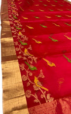 Elegant Red Chanderi Handloom Pure Katan Silk Saree - Luxurion World