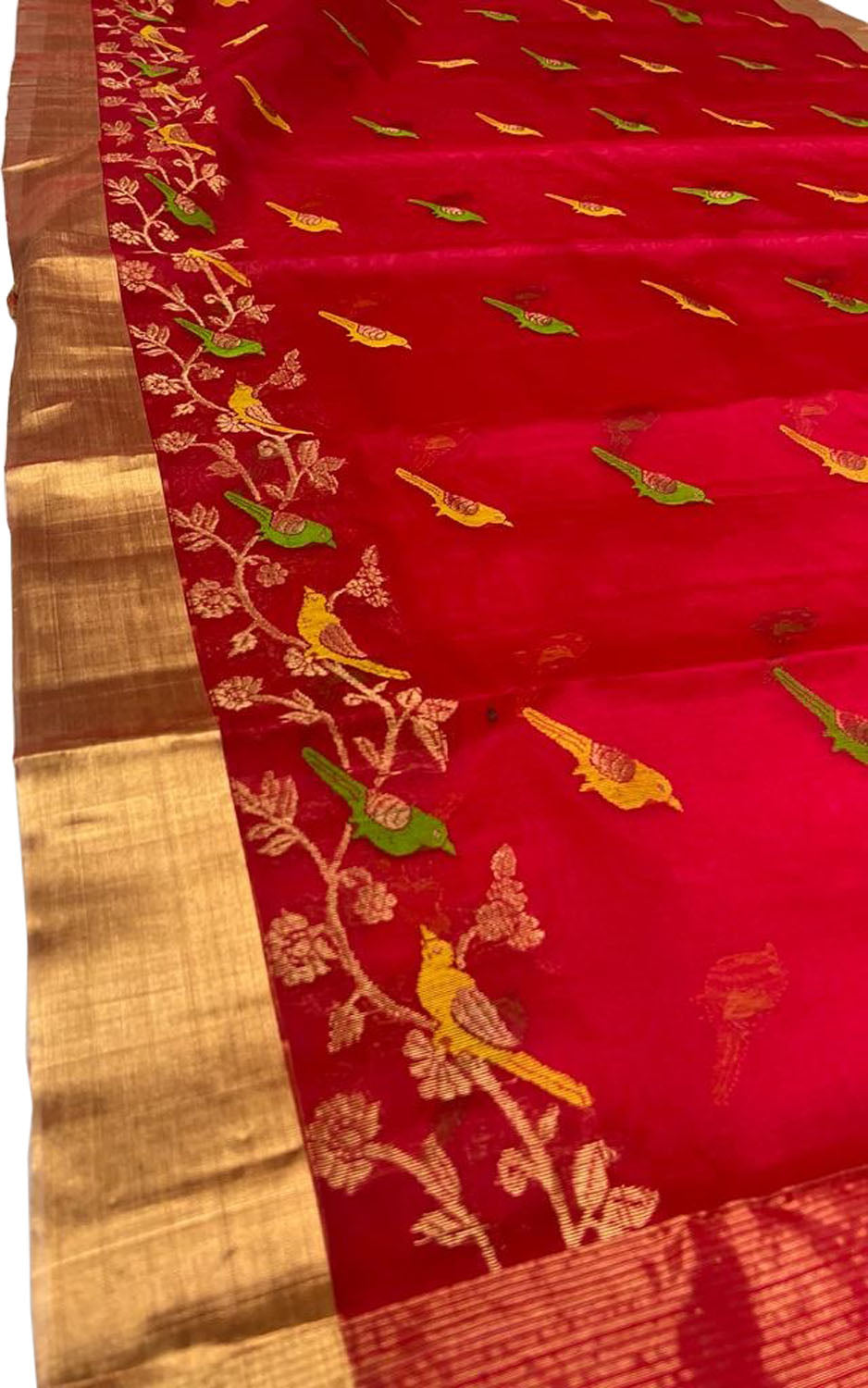 Elegant Red Chanderi Handloom Pure Katan Silk Saree - Luxurion World