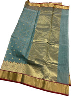 Elegant Grey Chanderi Handloom Pure Katan Silk Saree - Luxurion World