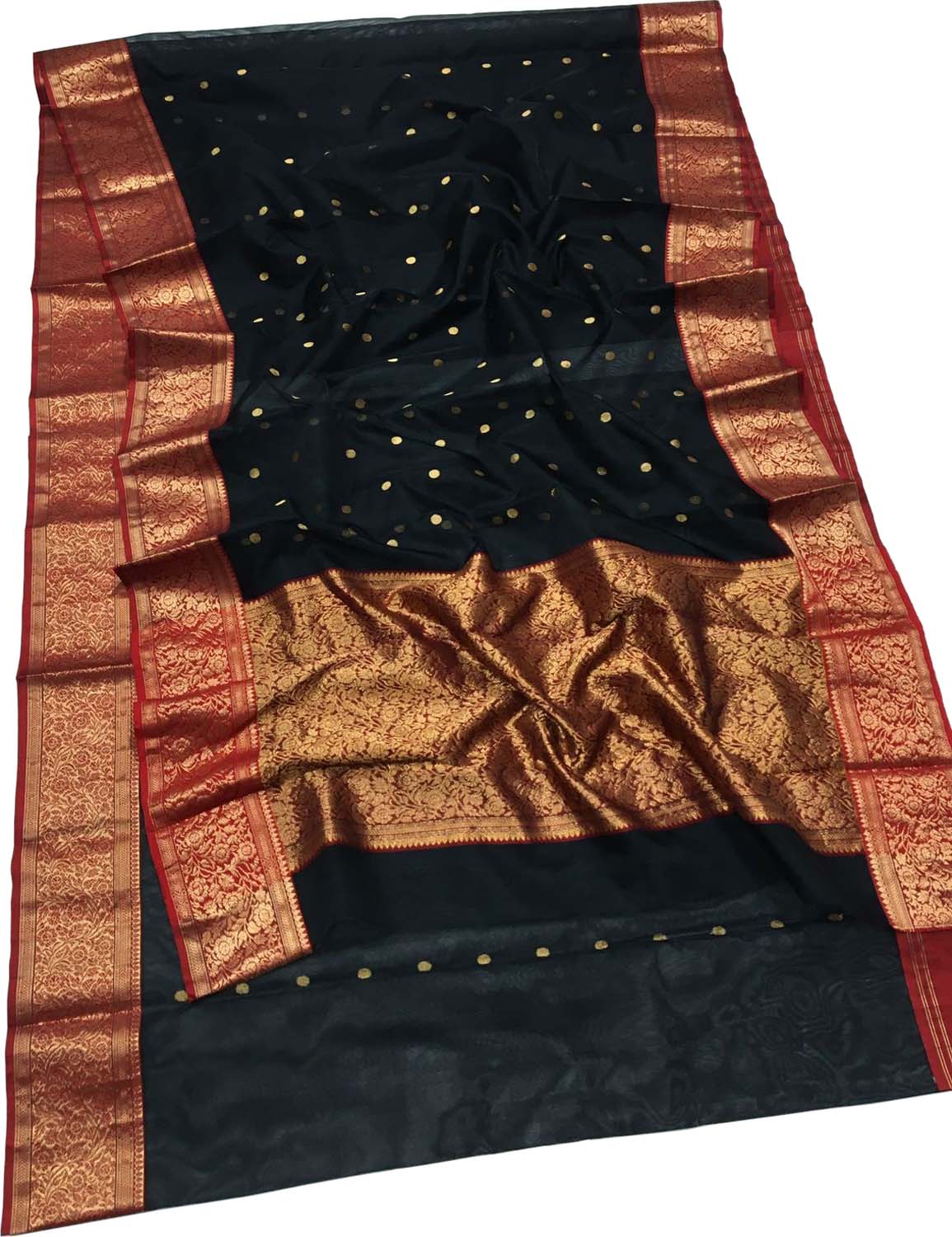 Elegant Black Chanderi Handloom Pure Katan Silk Saree - Luxurion World