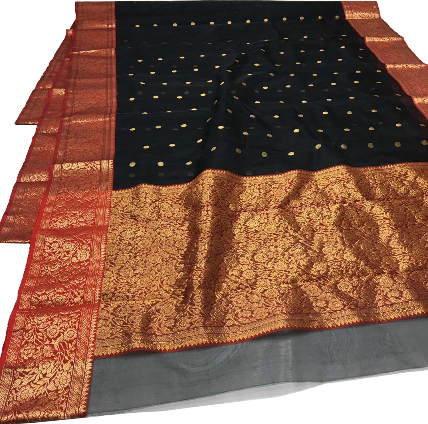 Elegant Black Chanderi Handloom Pure Katan Silk Saree - Luxurion World