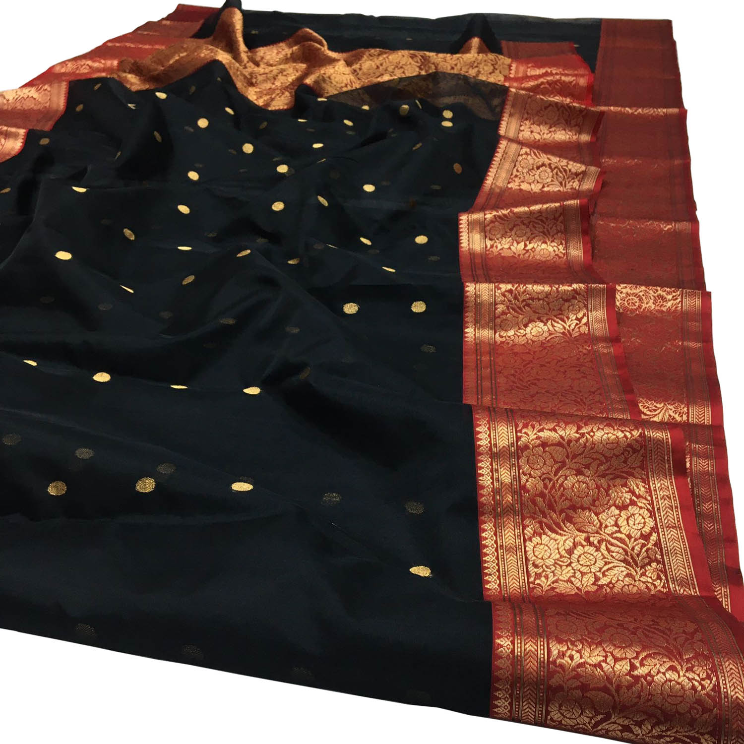 Elegant Black Chanderi Handloom Pure Katan Silk Saree - Luxurion World