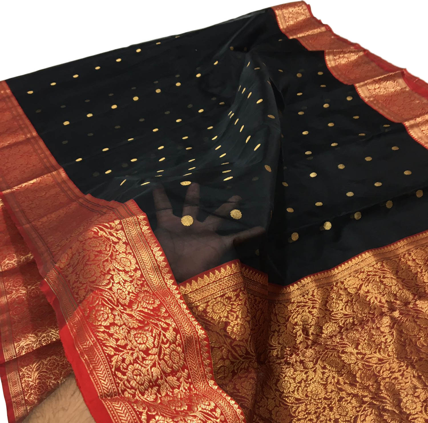 Elegant Black Chanderi Handloom Pure Katan Silk Saree - Luxurion World