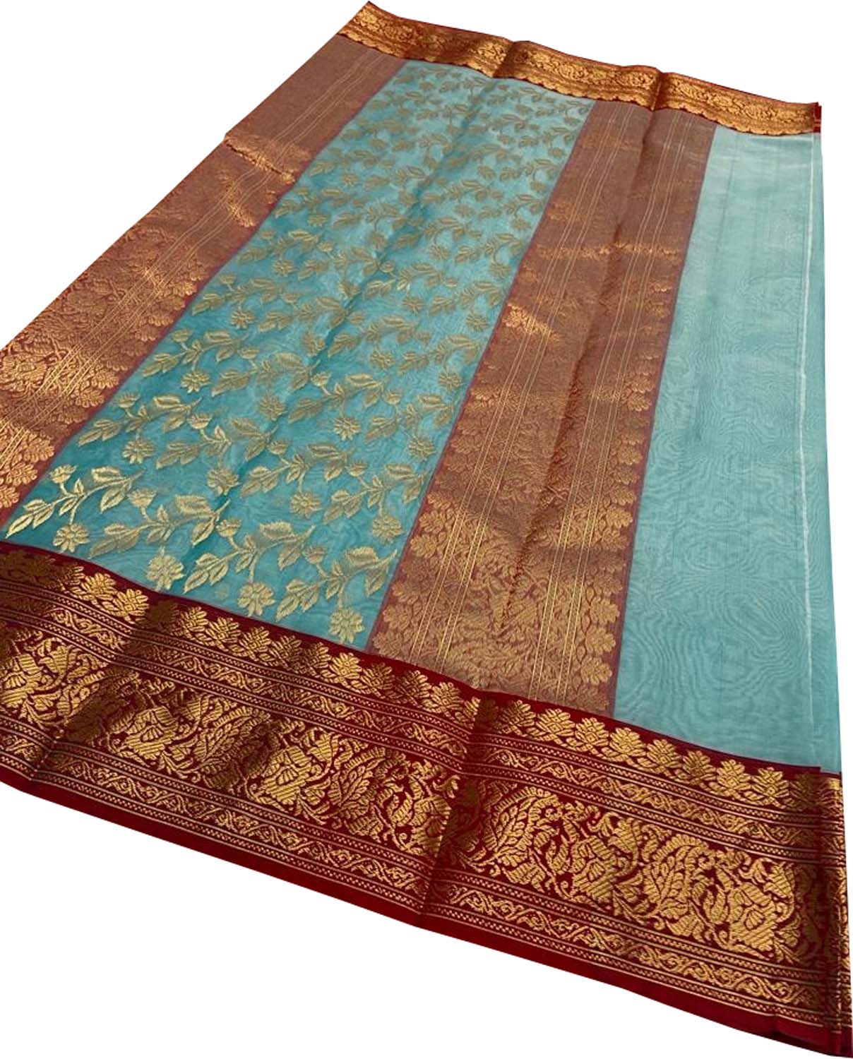 Elegant Blue Chanderi Handloom Pure Katan Silk Saree - Luxurion World