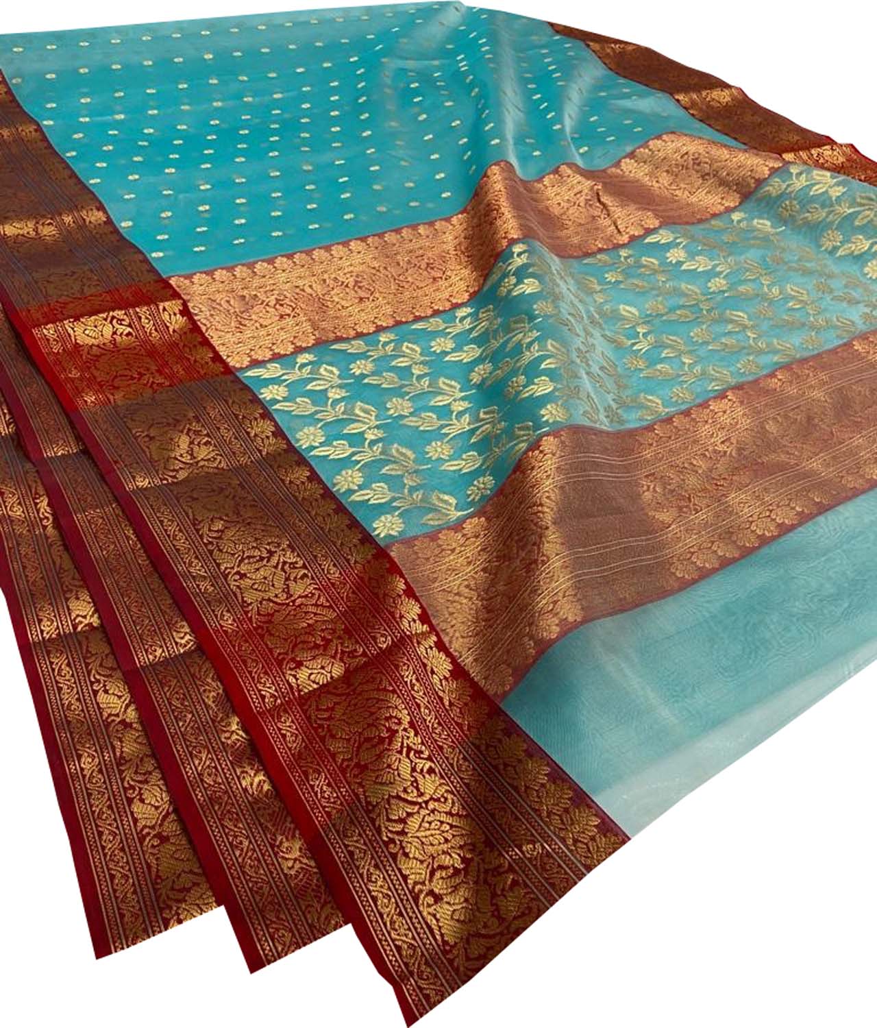 Elegant Blue Chanderi Handloom Pure Katan Silk Saree - Luxurion World