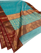Elegant Blue Chanderi Handloom Pure Katan Silk Saree - Luxurion World