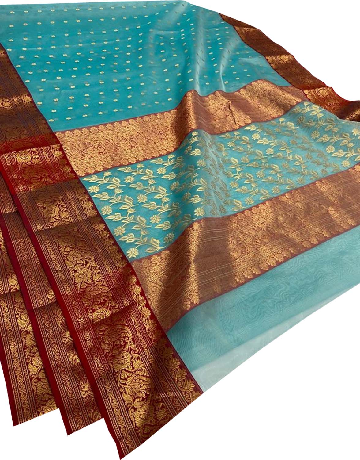 Elegant Blue Chanderi Handloom Pure Katan Silk Saree - Luxurion World
