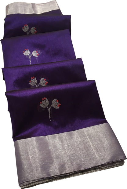 Regal Charm: Elegant Purple Chanderi Handloom Silk Saree, a Timeless Classic - Luxurion World