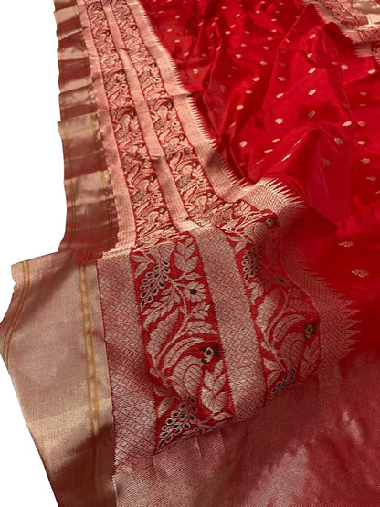 Elegant Red Chanderi Handloom Pure Silk Saree - Luxurion World