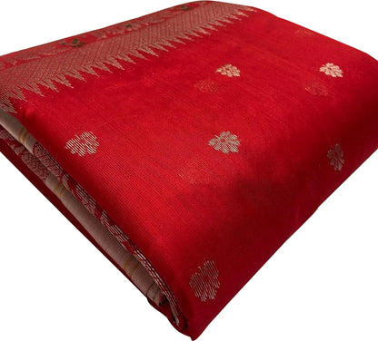 Elegant Red Chanderi Handloom Pure Silk Saree - Luxurion World