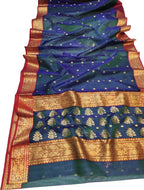 Elegant Blue Chanderi Handloom Pure Katan Silk Saree - Luxurion World
