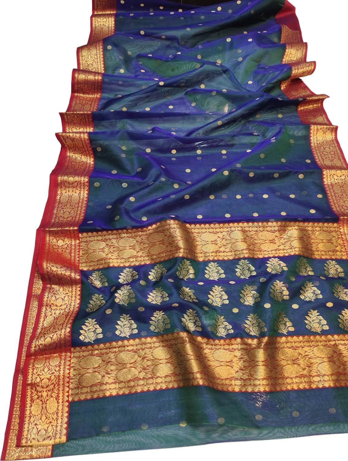 Elegant Blue Chanderi Handloom Pure Katan Silk Saree - Luxurion World