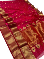 Elegant Pink Chanderi Handloom Pure Katan Silk Saree - Luxurion World
