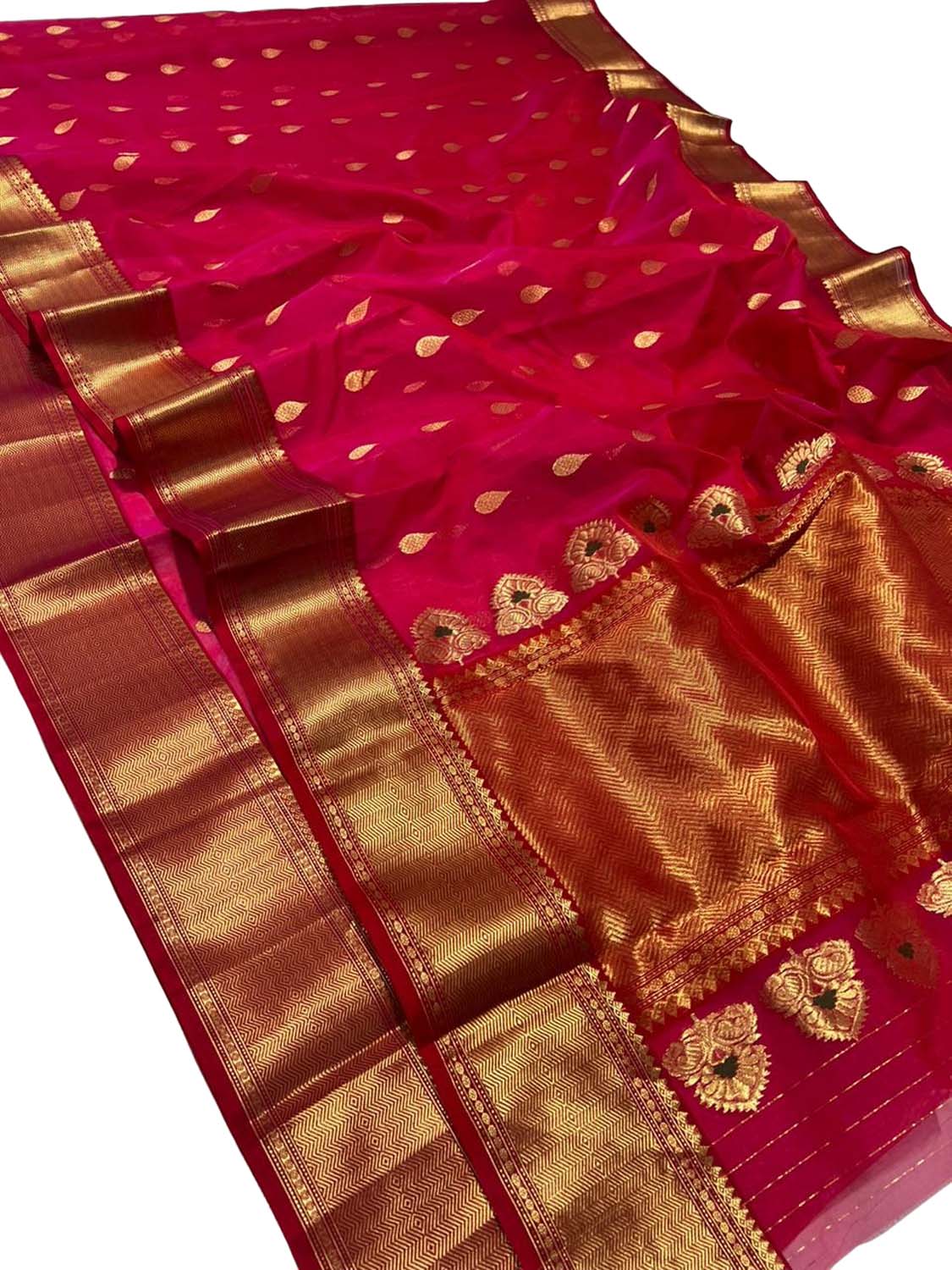 Elegant Pink Chanderi Handloom Pure Katan Silk Saree - Luxurion World