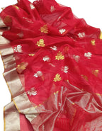 Elegant Red Chanderi Handloom Pure Katan Silk Saree - Luxurion World