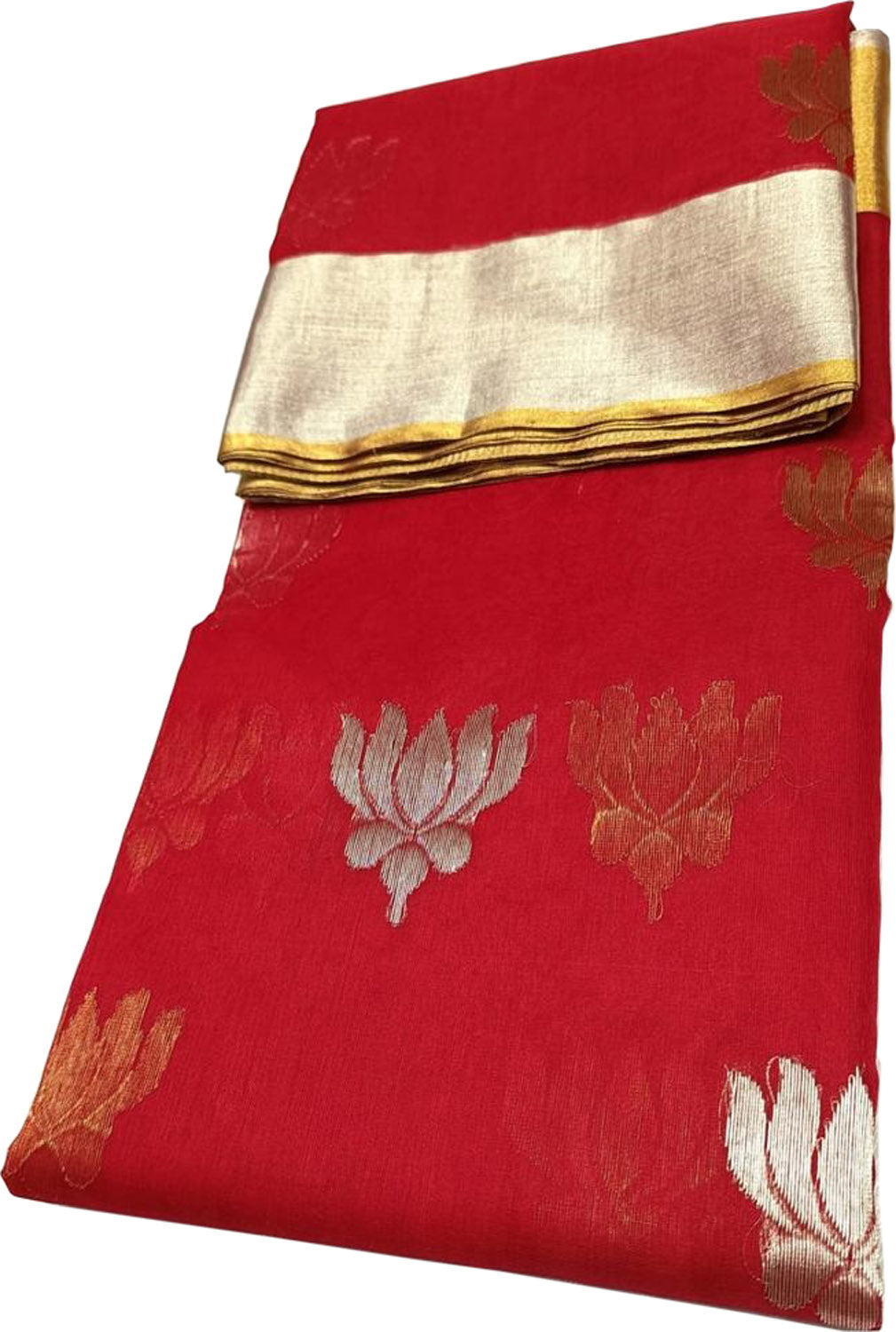Elegant Red Chanderi Handloom Pure Katan Silk Saree - Luxurion World
