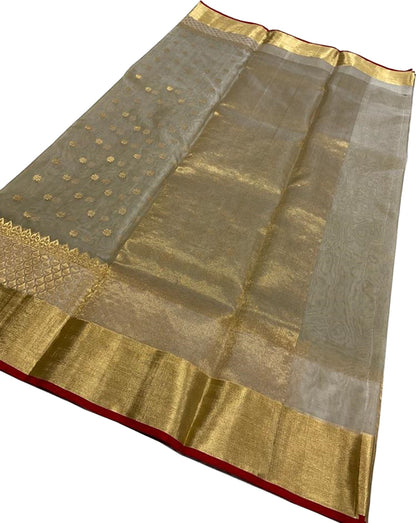 Exquisite Golden Chanderi Handloom Pure Katan Silk Saree: Timeless Elegance - Luxurion World