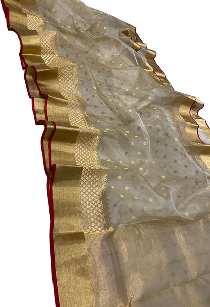 Exquisite Golden Chanderi Handloom Pure Katan Silk Saree: Timeless Elegance - Luxurion World