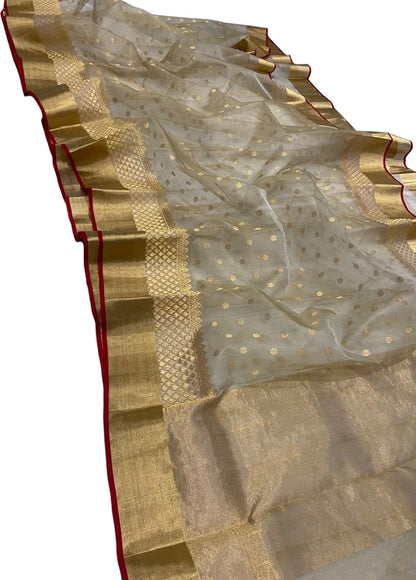 Exquisite Golden Chanderi Handloom Pure Katan Silk Saree: Timeless Elegance - Luxurion World