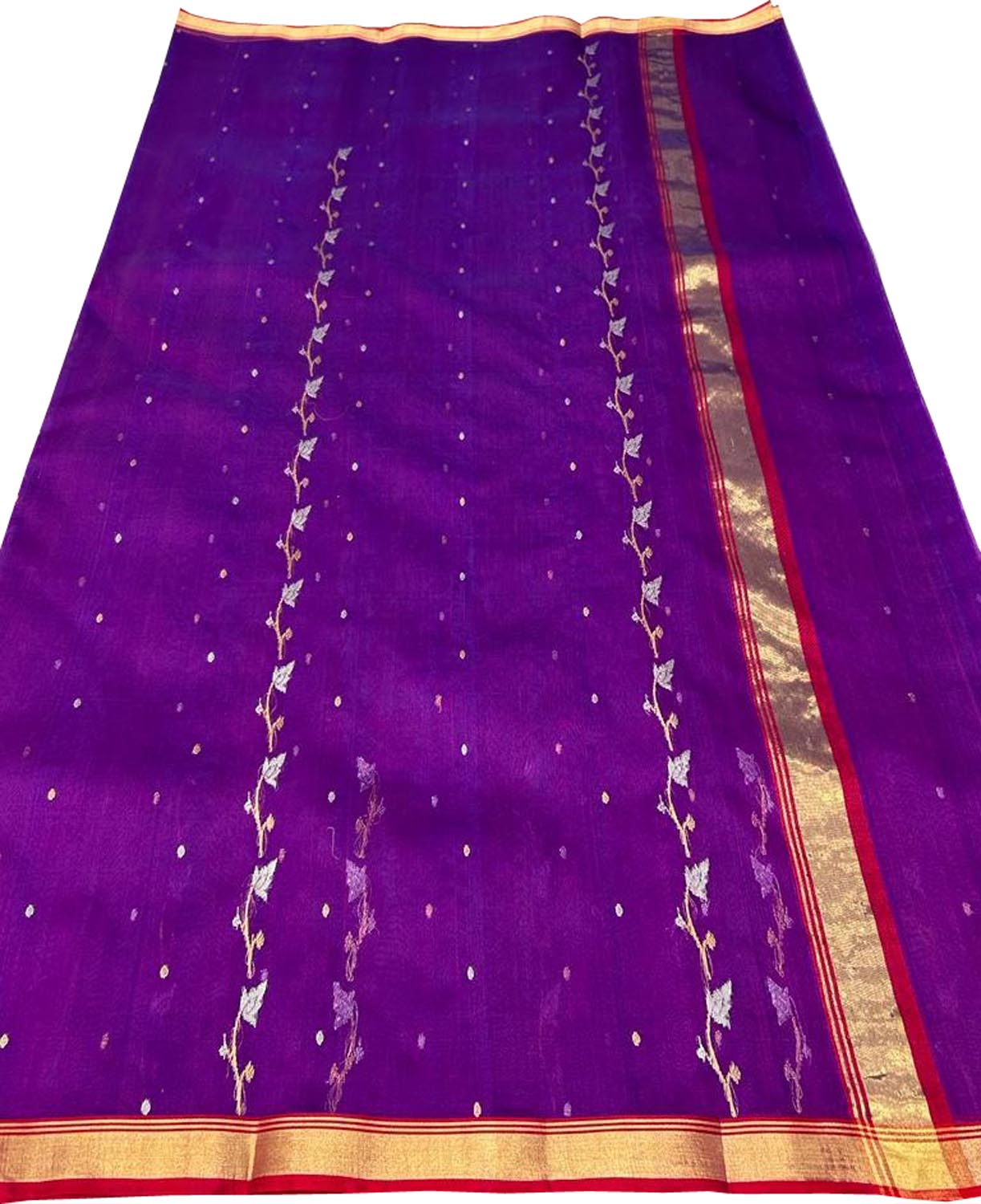 Purple Chanderi Handloom Pure Katan Silk Saree - Luxurion World