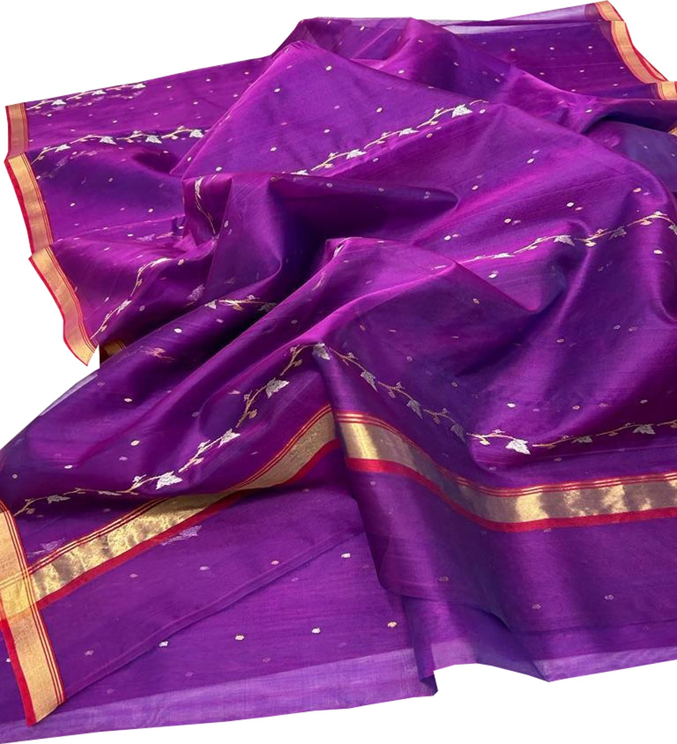 Purple Chanderi Handloom Pure Katan Silk Saree - Luxurion World