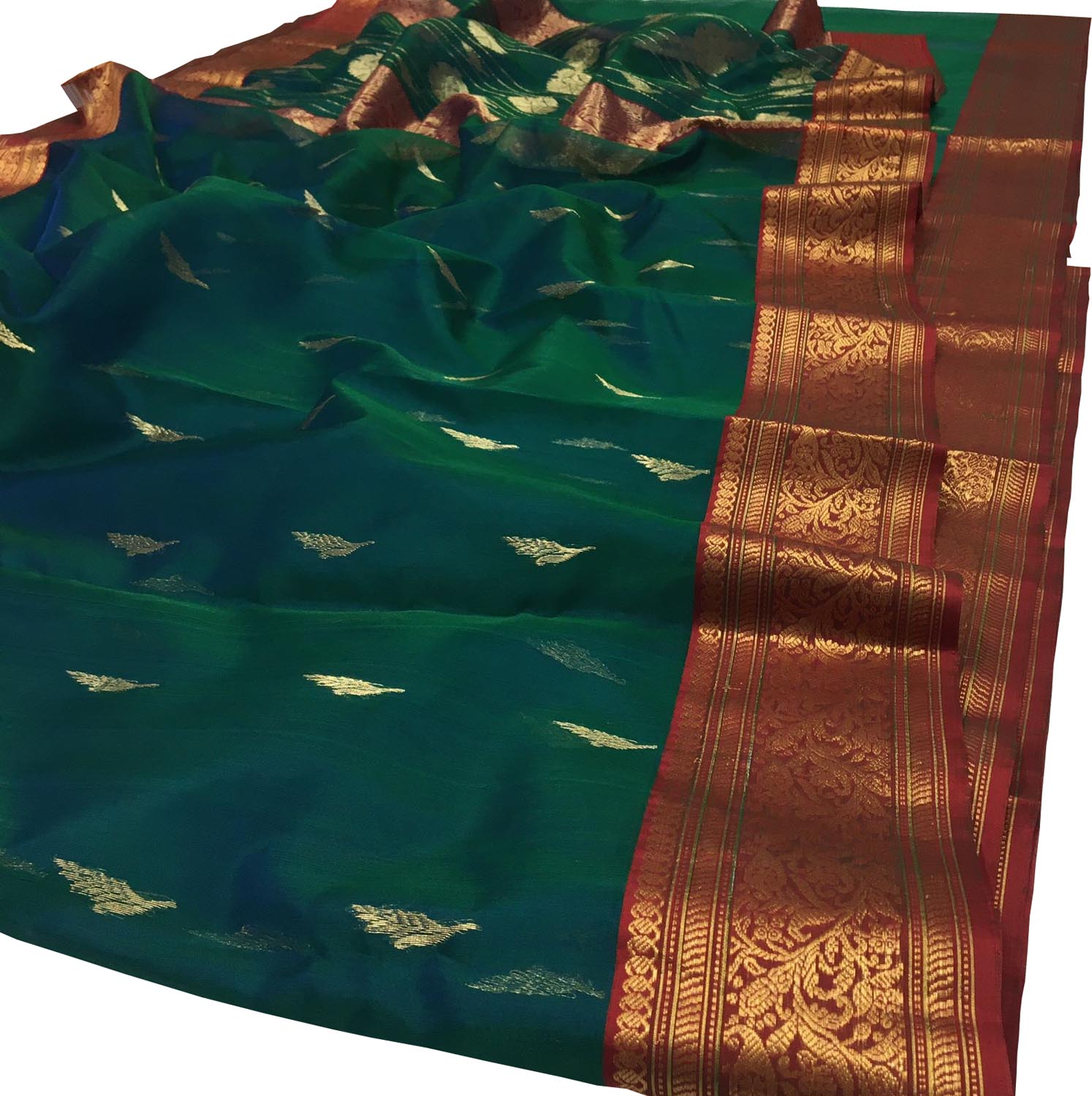Green Chanderi Handloom Pure Katan Silk Saree - Luxurion World
