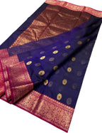 Blue Chanderi Handloom Pure Katan Silk Booti Design Saree - Luxurion World