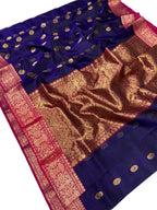 Blue Chanderi Handloom Pure Katan Silk Booti Design Saree - Luxurion World