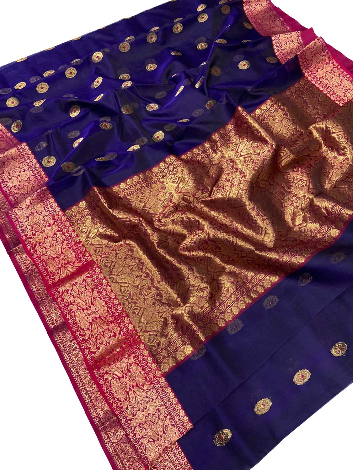 Blue Chanderi Handloom Pure Katan Silk Booti Design Saree - Luxurion World