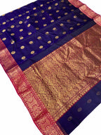Blue Chanderi Handloom Pure Katan Silk Booti Design Saree - Luxurion World