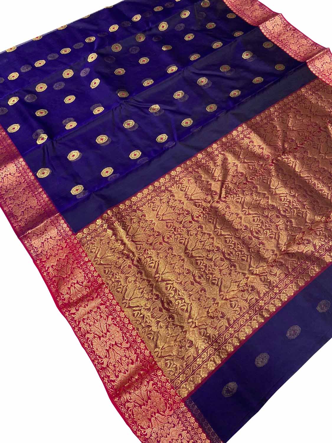 Blue Chanderi Handloom Pure Katan Silk Booti Design Saree - Luxurion World