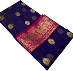 Blue Chanderi Handloom Pure Katan Silk Booti Design Saree - Luxurion World