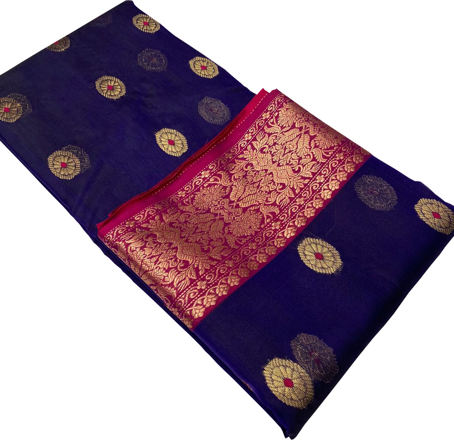 Blue Chanderi Handloom Pure Katan Silk Booti Design Saree - Luxurion World