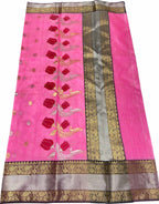 Pink Chanderi Handloom Pure Katan Silk Flower Design Saree - Luxurion World