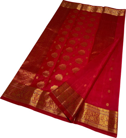 Elegant Red Chanderi Handloom Pure Katan Silk Saree - Luxurion World