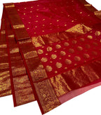 Elegant Red Chanderi Handloom Pure Katan Silk Saree - Luxurion World