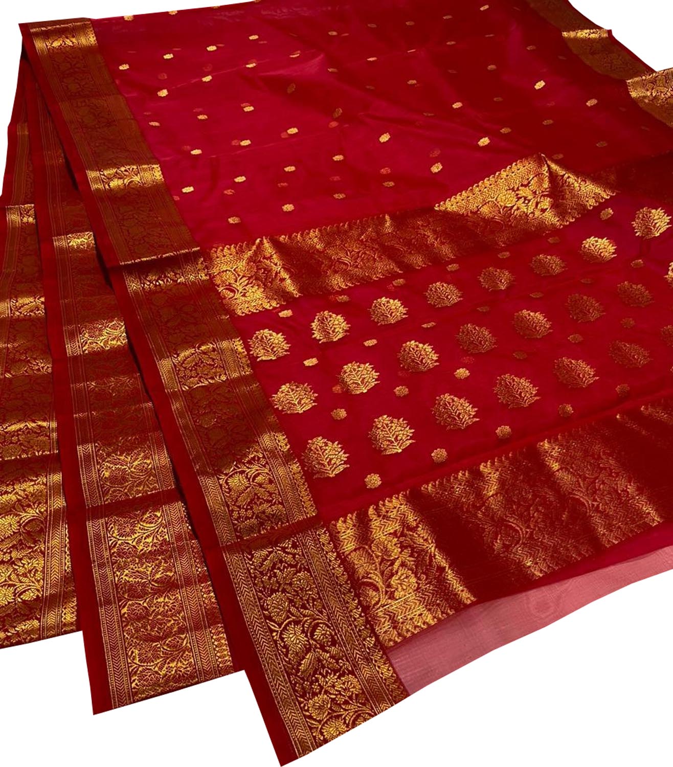 Elegant Red Chanderi Handloom Pure Katan Silk Saree - Luxurion World